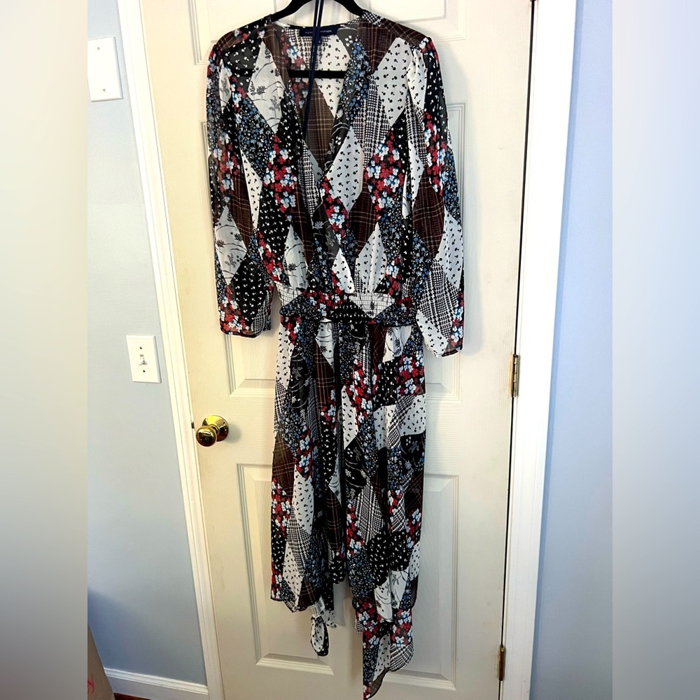 Tommy Hilfiger Women's Plus Printed Faux-wrap Asymmetrical hem 1X